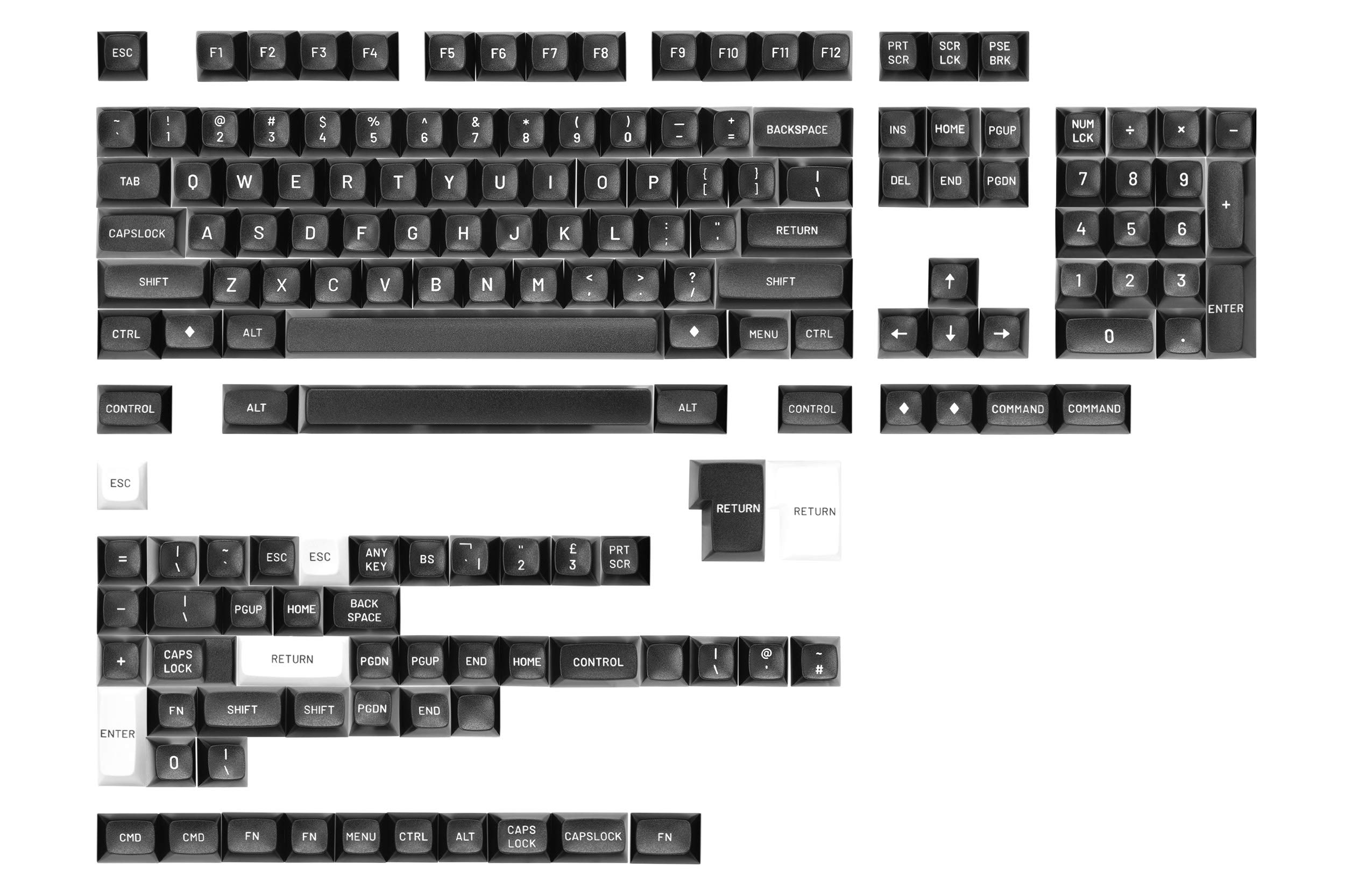 DROP MT3 White-on-Black Keycap Set, ABS Hi-Profile Keycaps, Doubleshot Legends, MX Style Covers Fullsize, Tenkeyless, Winkeyless, 60%, 65%, and 75% (Base Kit)