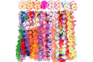 CWLAKON Hawaiian Luau Party Supplies-Hawaiian Leis(36Ct) with (16pcs) Hawaiian Flower Hair Clips, Great for Your Hawaii Luaus