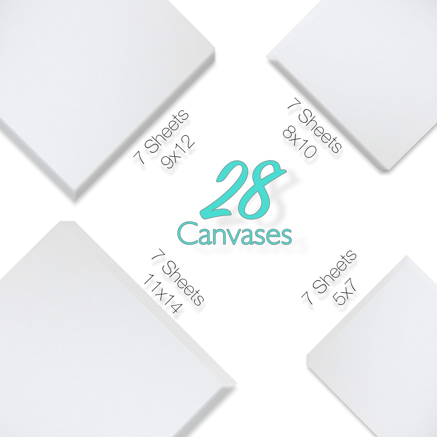 Pre-primed Painting Canvas Panels, 28 Boards Multi-Pack, 5 x 7, 8 x 10, 9 x 12, and 11 x 14, White Cotton Canvases for Acrylic, Oil, Gouache, Tempera Paint, Art Gift for Kids, Adults, Beginners