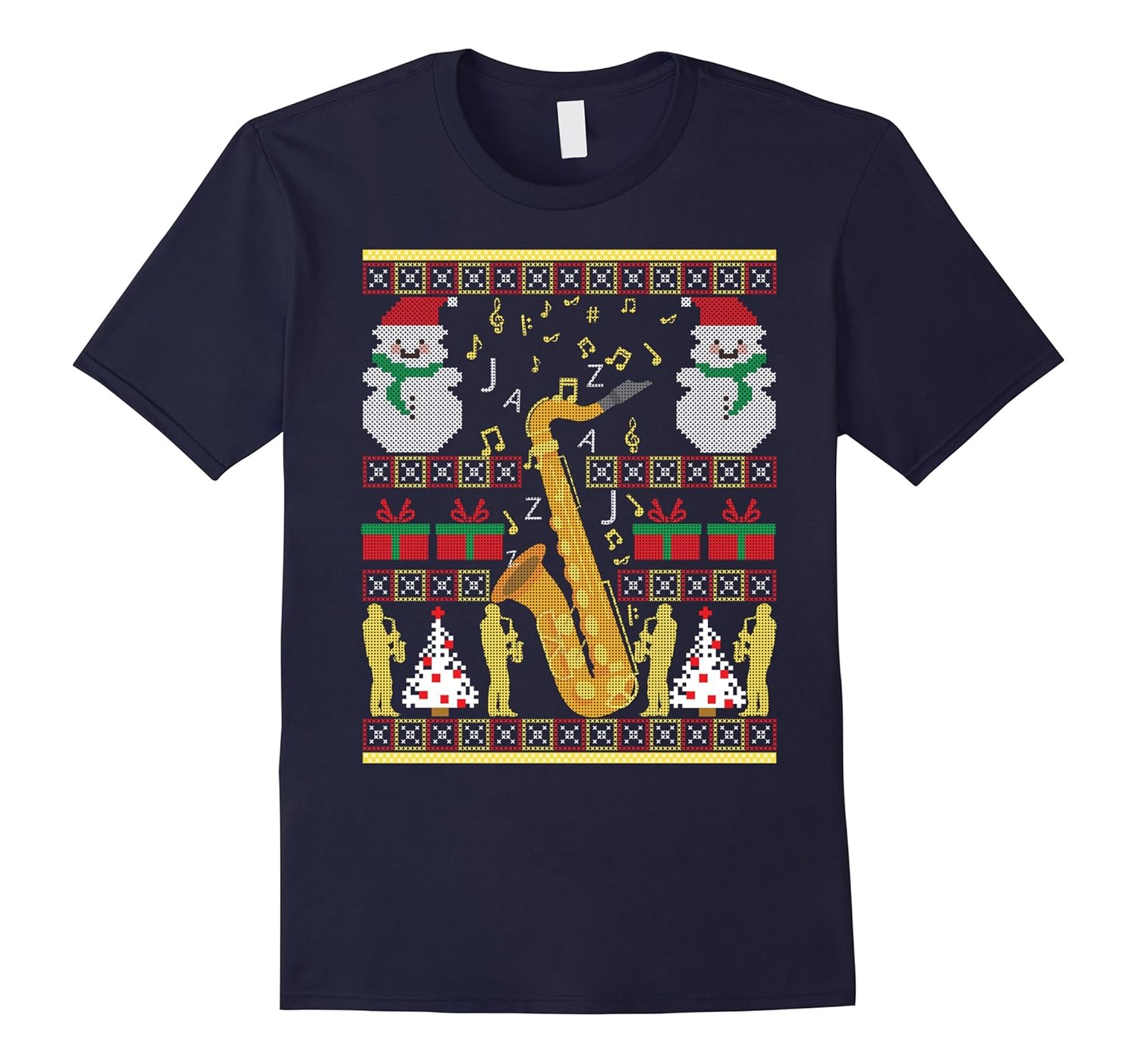 Saxophone Ugly Christmas Sweater Holiday T-Shirt-ANZ