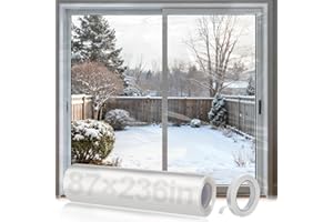 APIPI Thicken 87×236in Window Insulation for Winter - Fits Sliding Door French Door Clear Plastic for Patio Winterizing, Cuttable Heat Shrink Large Window Film with Double-Sided Tape