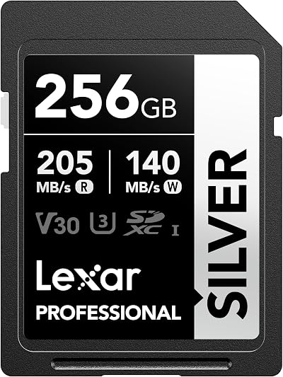 Lexar 256GB SD Card Silver UHS-I U3 V30 205MB/s Read 140MB/s Write