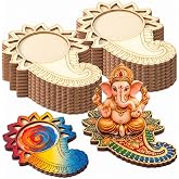 DoubleFill 20 Pcs Diwali Wooden Candle Holders Crafts Decor, Paisley | Navratri Decoration for Home, Diwali Return Gifts in Bulk, DIY Diwali Arts and Crafts, for Indian Pooja Puja Wedding Decor
