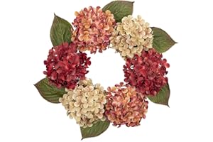 Briful Hydrangea Spring Wreaths for Frong Door, 20'' Mixed Beige Orange Red Artificial Hydrangea Wreaths for Mantle Windows Decor, Summer Faux Wreaths for Home Farmhouse Wall Decorations