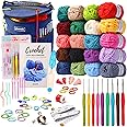 Piccassio Crochet Kit for Beginners Adults and Kids – Your Complete Starter Set to Make Amigurumi and Other Projects – Includes 20 Colors Yarn, Hooks, Book, and Bag