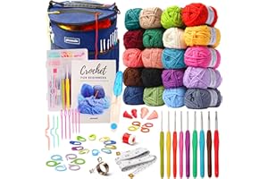 Piccassio Crochet Kit for Beginners – Complete Starter Set for Adults & Teens with 20 Yarn Colors, Hooks, Book & Organizer Bag – Learn to Make Amigurumi, Plushies & Handmade Gifts