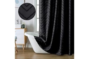 Chyhomenyc Chevron Black Shower Curtain 72x72 inches, Fabric Shower Curtain Farmhouse Chic Textured Tufted Chevron Striped Cloth Shower Curtain for Bathroom