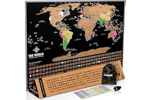Landmass Scratch Off World Map, Deluxe Travel Tracker with Flags, Detailed Cartography, Gift Idea for Travelers, Wall Art, Home or Office Decor, 17x24 Inches