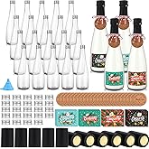 Baderke 24 Pack 16oz Christmas Plastic Coquito Bottles with Caps Label Stickers Decoration 500ml Clear Empty Wine Bottle for Drinks Plastic Champagne Bottle for Homemade Coquito Xmas Party (Black)