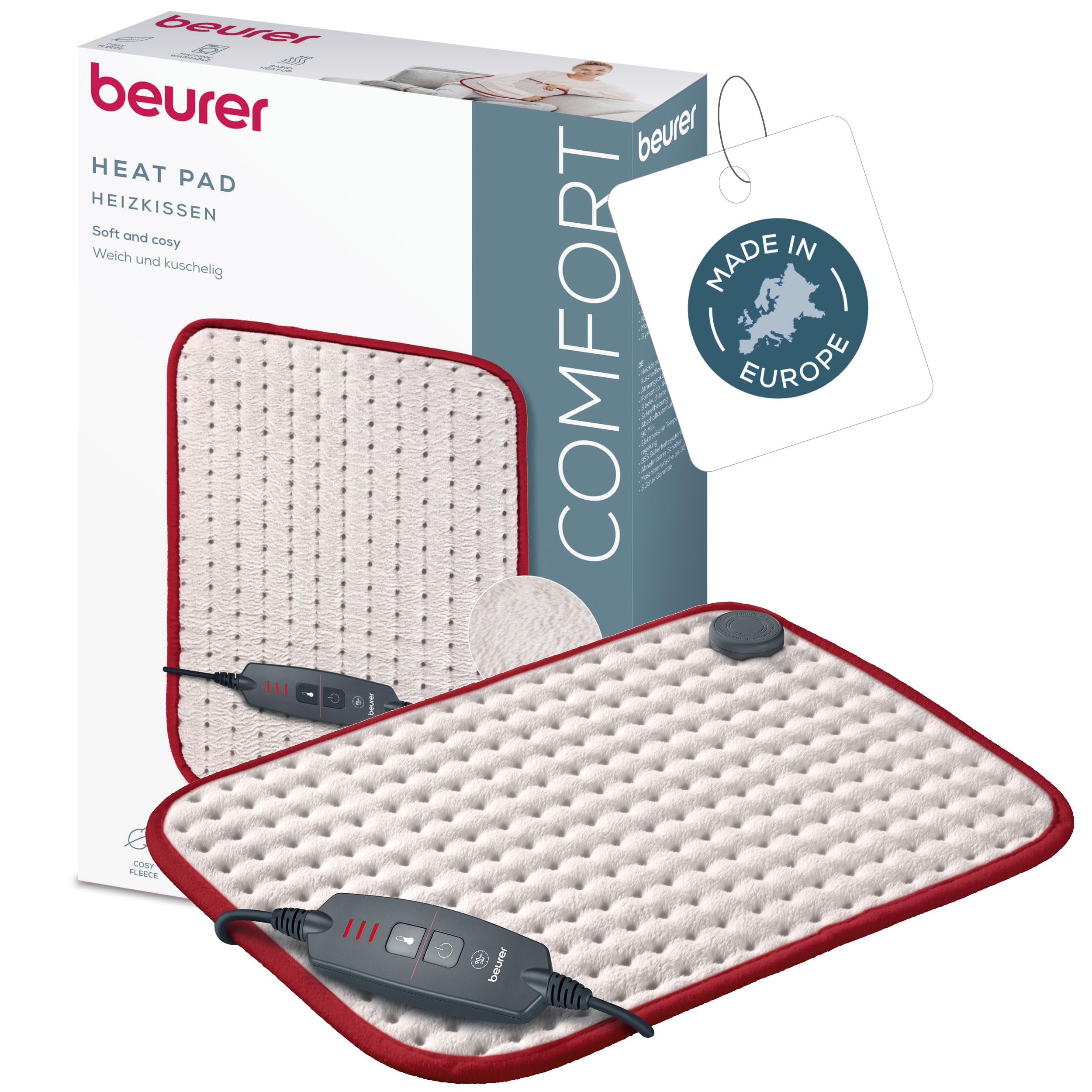 Beurer HK Comfort Heat Pad, Flexible Warming Electric Heating Pad with Super-Soft Surface, Controllable Warmth with 3 Temperature Settings, Machine-Washable, Automatic Switch-off, 100 watts, 44x33cm โ image 1