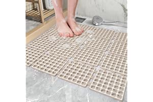 Tchdio Shower-Mat, Non-Slip Shower Mats for Inside Shower Large Thick Soft Shower Floor Mat with Suction Cups & Drain Holes 24"x 24" Anti Slip Square Bath Mats for Shower Brown