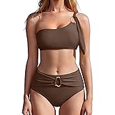MOOSLOVER Women One Shoulder Bikini Sets High Waisted Two Piece Swimsuits Modest Bathing Suit
