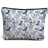 DOFQZ Blue and White Chinoiserie Dachshund Makeup Bag, Dachshund Lovers Gifts Cosmetic Bags for Women, Grandmillennial Sausage Wiener Dog Makeup Zipper Pouch