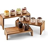 Tidita Acacia Wood Risers Display Stands Set of 3 - Wooden 3 Tier Cupcake Stand - 3 Tiered Riser for Vendors - Decorative Display Risers for Food Desserts Stand, Perfume, Funko POP at Party Wedding