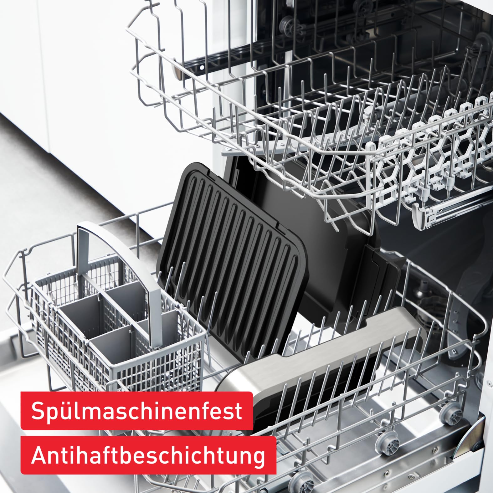 Tefal OptiGrill 4in1 Kontaktgrill mit Backschale, Aufklappbar, Tischgrill, 9 automatische Programme, Garstufenanzeige, spülmaschinengeeignete Teile, Elektrogrill, Backofen, GC776D10 6