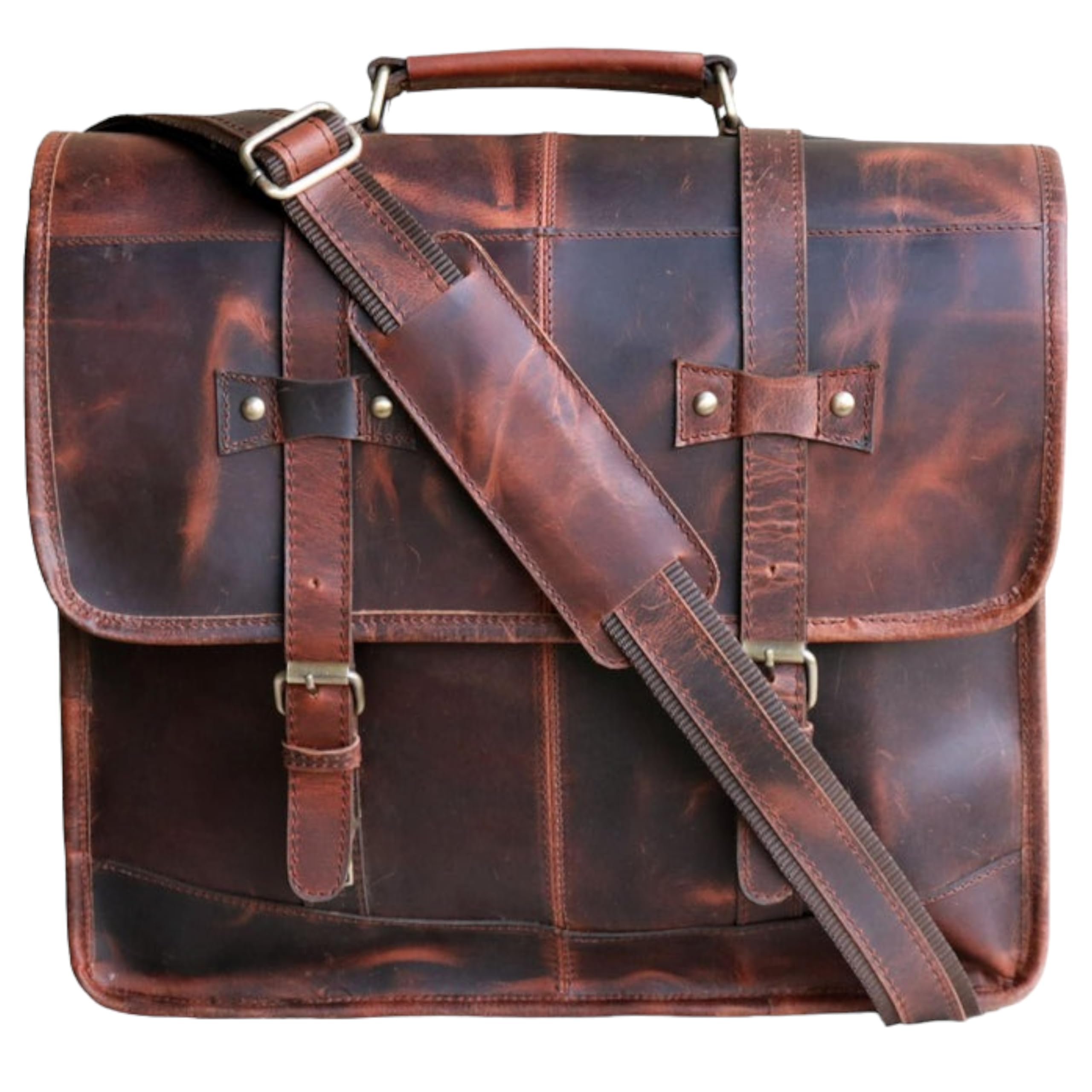 16" Buffalo Leather Messenger Bag Laptop case Office Briefcase Gift Computer Distressed Shoulder Satchel