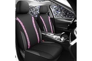 Pariitadin Bling Leather Car Seat Covers 2 Front Seats for Cute Women Girl, Shining Rhinestone Breathable Automotive Seat Covers for Cars, Universal Fit Most Cars Sedans SUVs Trucks(Pink Diamond)