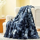 Amélie Home Heated Bubble Faux Fur Blanket Electric - 50"x60" Heating Blanket Throw 2/4/6/8 Hours Auto-Off 8 Heat Level Over-Heat Protection Electric ETL Certification Tie-dye Blue