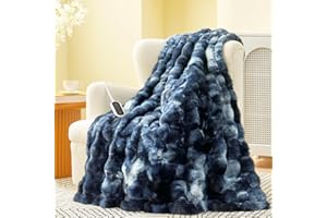 Amélie Home Heated Bubble Faux Fur Blanket Electric - 50"x60" Heating Blanket Throw 2/4/6/8 Hours Auto-Off 8 Heat Level Over-Heat Protection Electric ETL Certification Tie-dye Blue