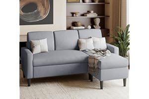JAMFLY Sectional Sofa Couch for Living Room, Small 3-Seat L Shaped Couch with Chaise, Convertible Sofa Clearance Set for Small Space, Light Grey
