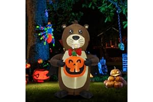 Infleasjoiy 4ft Vampire Beaver hugs Pumpkin Halloween Inflatable Outdoor Decoration, Courtyard Decoration with LED Lights, for Outdoor Lawn, Garden, Family Vacation Party