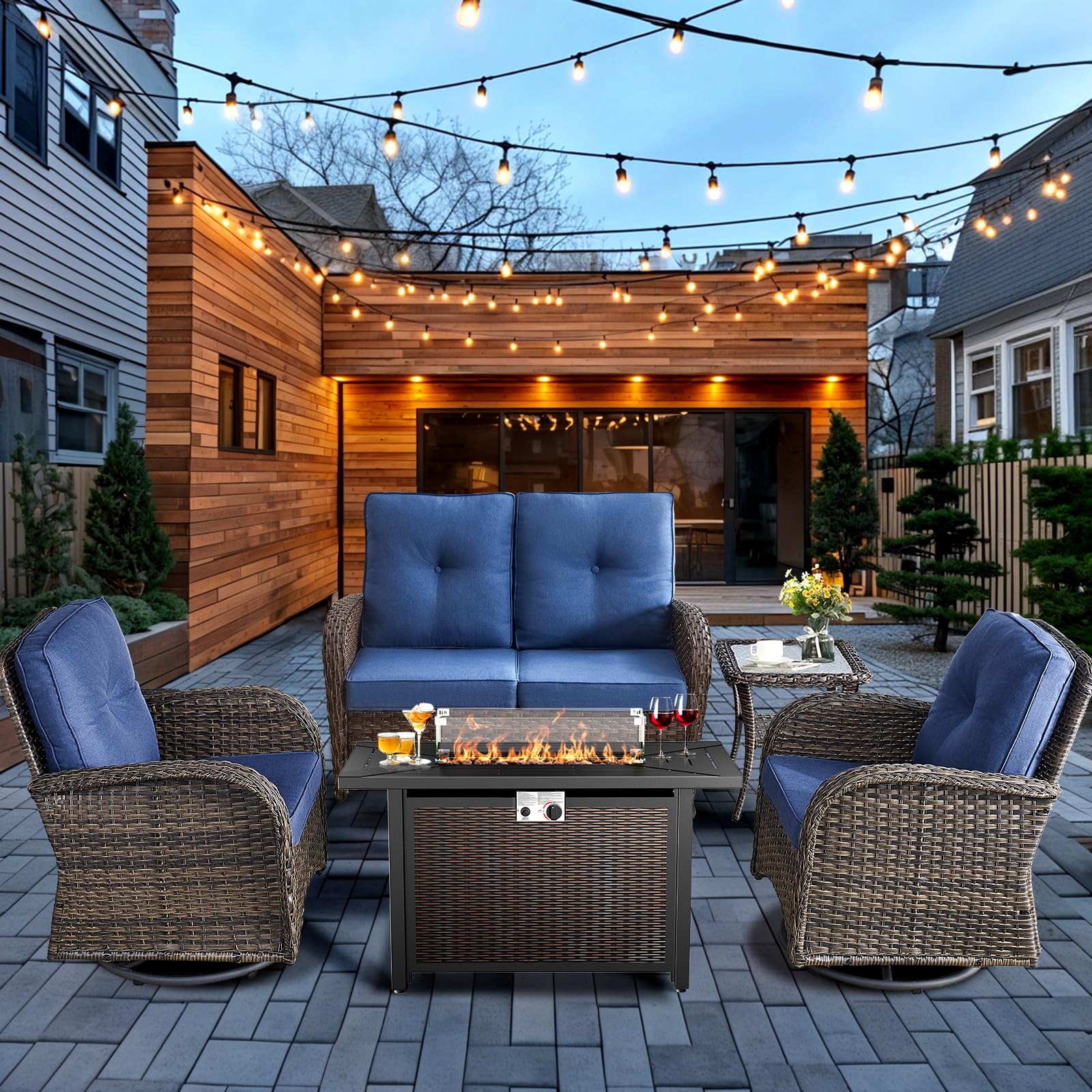 HUMMUH 5-Piece Patio Furniture Set with Fire