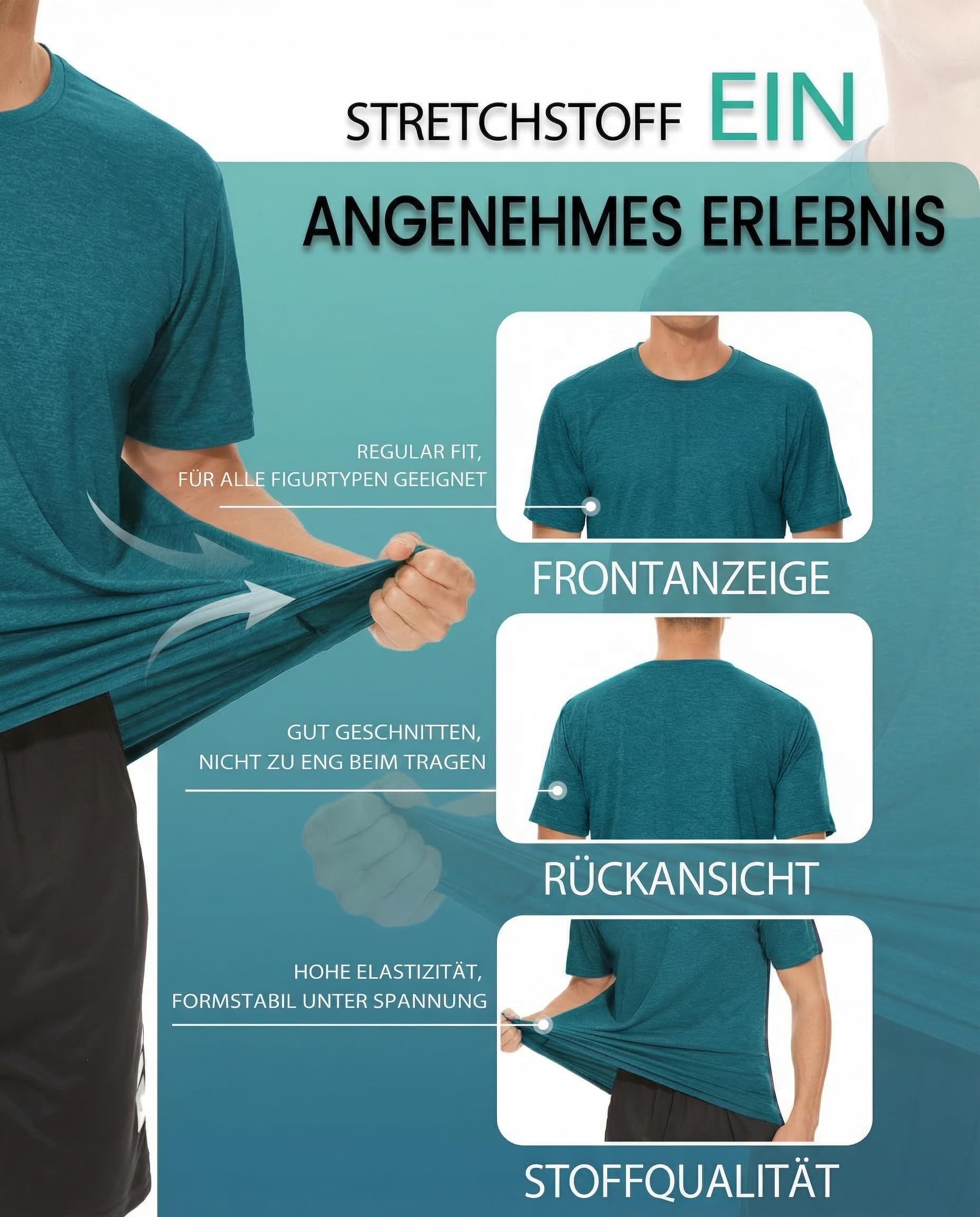 MAGCOMSEN Funktionsshirt Herren Sportshirt Kurzarm Trainingsshirt Atmungsaktiv Laufshirt Wandershirt Männer Regular Fit Fitness Shirts Funktionsshirt Teal XL 6