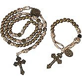Nazareth Store Paracord Rosaries Set Alloy Beads Rugged Rosary Necklace and One Decade Rosary Strong and Heavy Corded with St.Michael, St. Joseph Pray for Us Medal with Pardon Crucifix