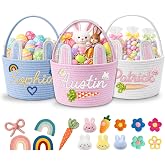 Dyoart Personalized Easter Baskets, Custom Name &amp; Icon Easter Basket with Cute Ears, Hand-Woven Easter Egg Hunt Bag, Customized Easter Gifts Decor for Boys Girls, Cotton Rope Tote Color01