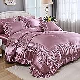 Luxury Satin Comforter Set 8 Pieces Queen Comforter with Sheets Silk Like Satin Bed Set Blush Pink Bedding Bed in a Bag 1 Comforter 4 Pillowcasas 1 Flat Sheet 1 Fitted Sheet 1 Cushion Cove