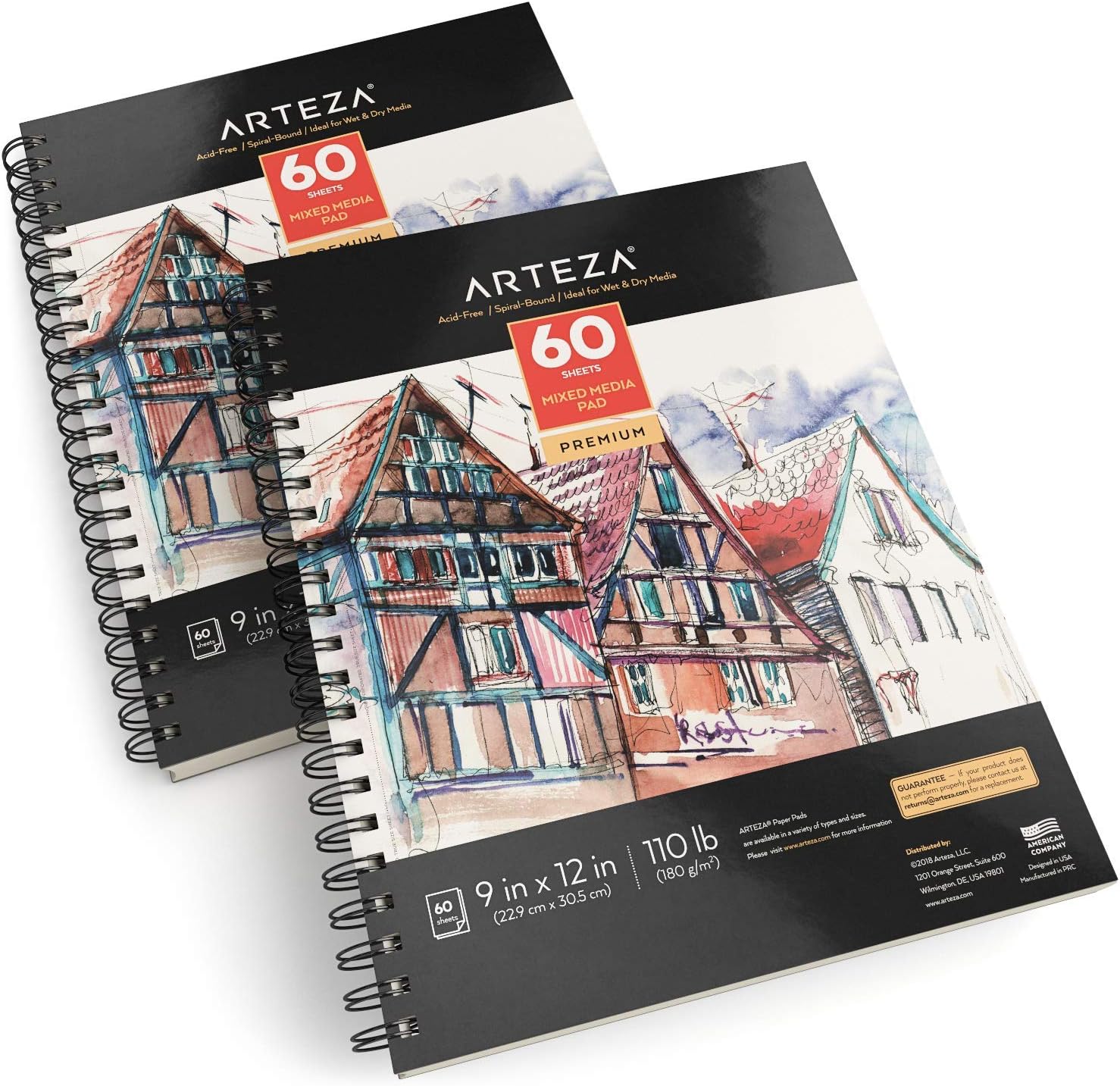 Arteza 22.9 x 30.5 cm Mixed Media Sketch Pad, 2 Pack, 180gsm, 120 Sheets (Acid-Free, Micro-Perforated), Spiral-Bound Pad - Image 3