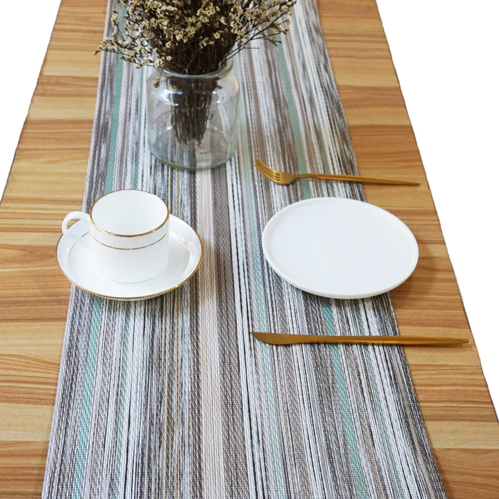Utalek Table Runner 12"×71" PVC Table Runner Non-Slip Heat Resistant Easy to Clean Table Runner for Family Kitchen Dinner Table