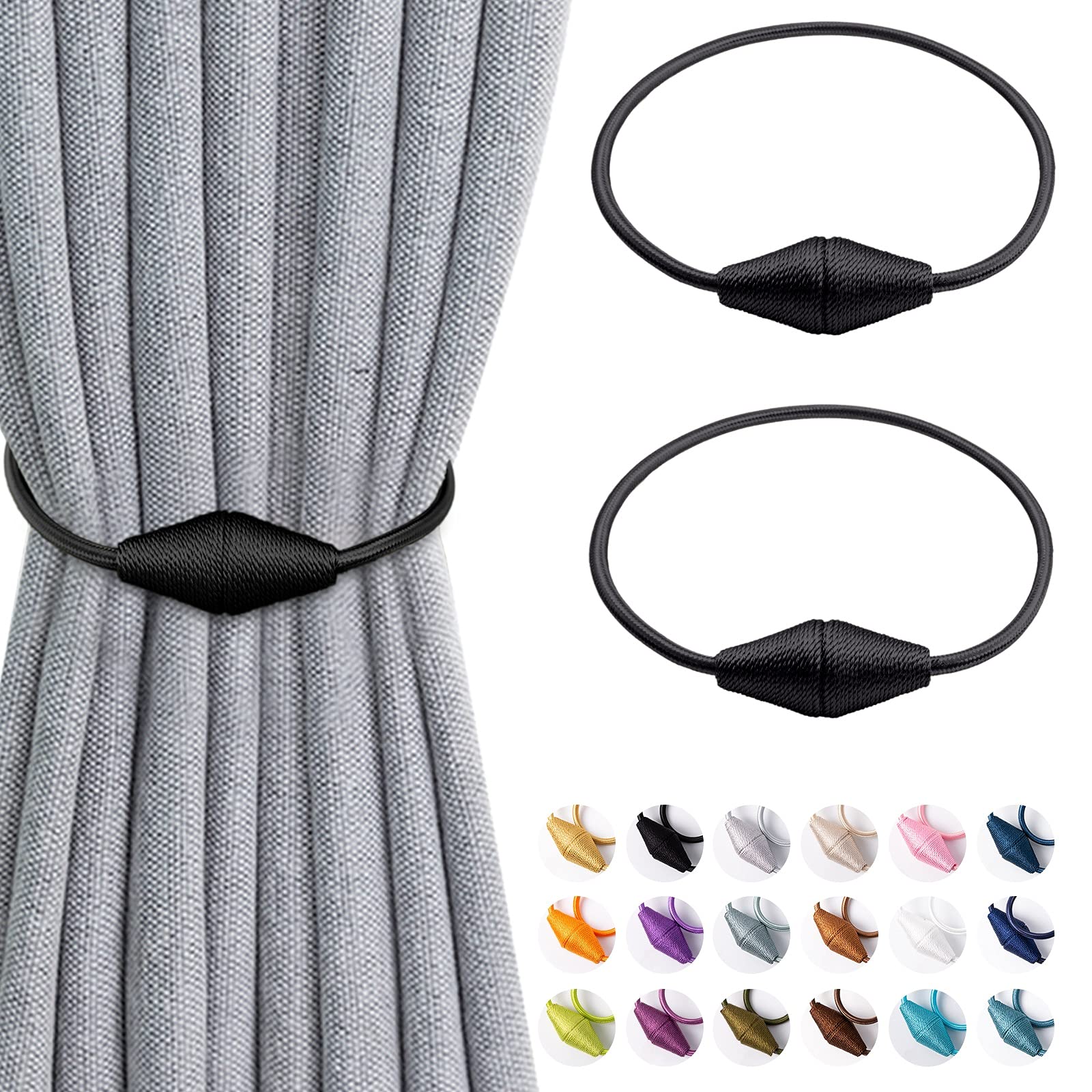 2 Pcs Magnetic Curtain Tie Backs, Conical Curtain Tiebacks Modern Simple Style Drape Tie Backs Curtain Holdbacks, Magnetic Curtain Buckle Clips for Home Hotel Office Window Drapery Decoration (Black)