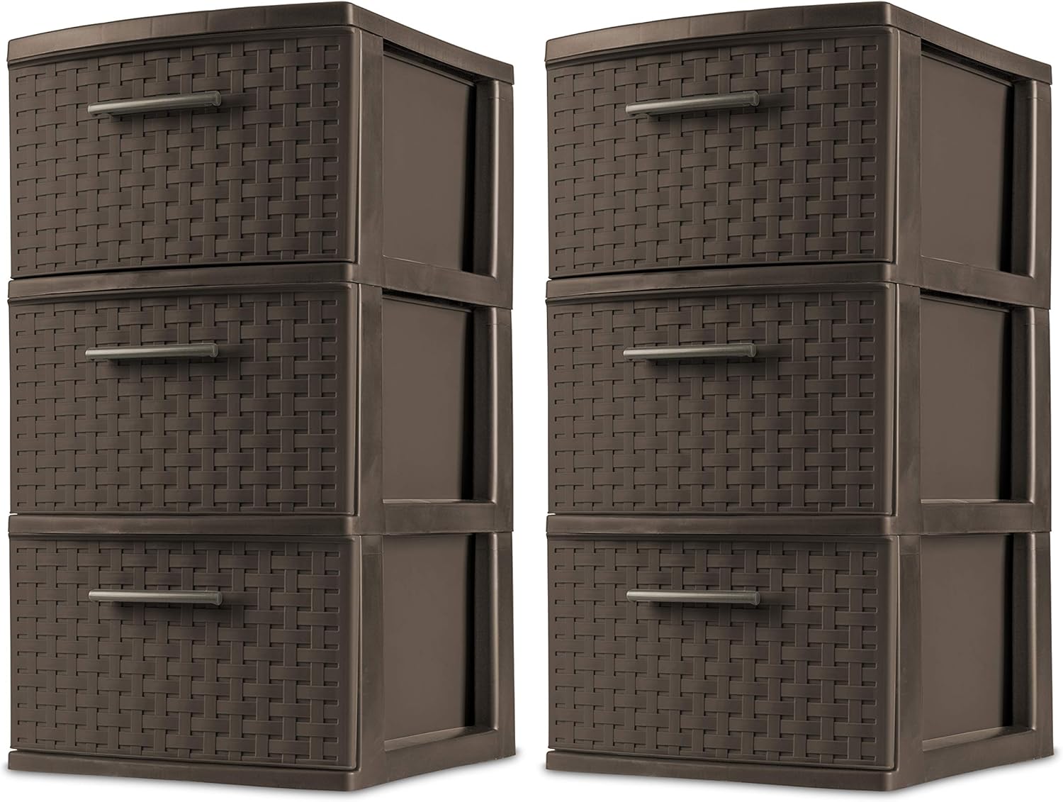 Sterilite 26306P02 Decorative 3-Drawer Storage Weave Tower, Espresso