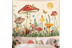 Zussun Red Mushroom Tapestry Moon Star Tapestries for Bedroom Aesthetic Beige Starry Night Green Plant Tapastrys Wall Hanging Butterfly Snail Frog Wall Tapestry for Living Room Dorm (Beige, 48" x 36")