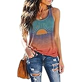 Womens Vintage Graphic Racerback Tank Tops Summer Beach Vacation Tank Cami Casual Loose Workout Yoga Tanks Vest