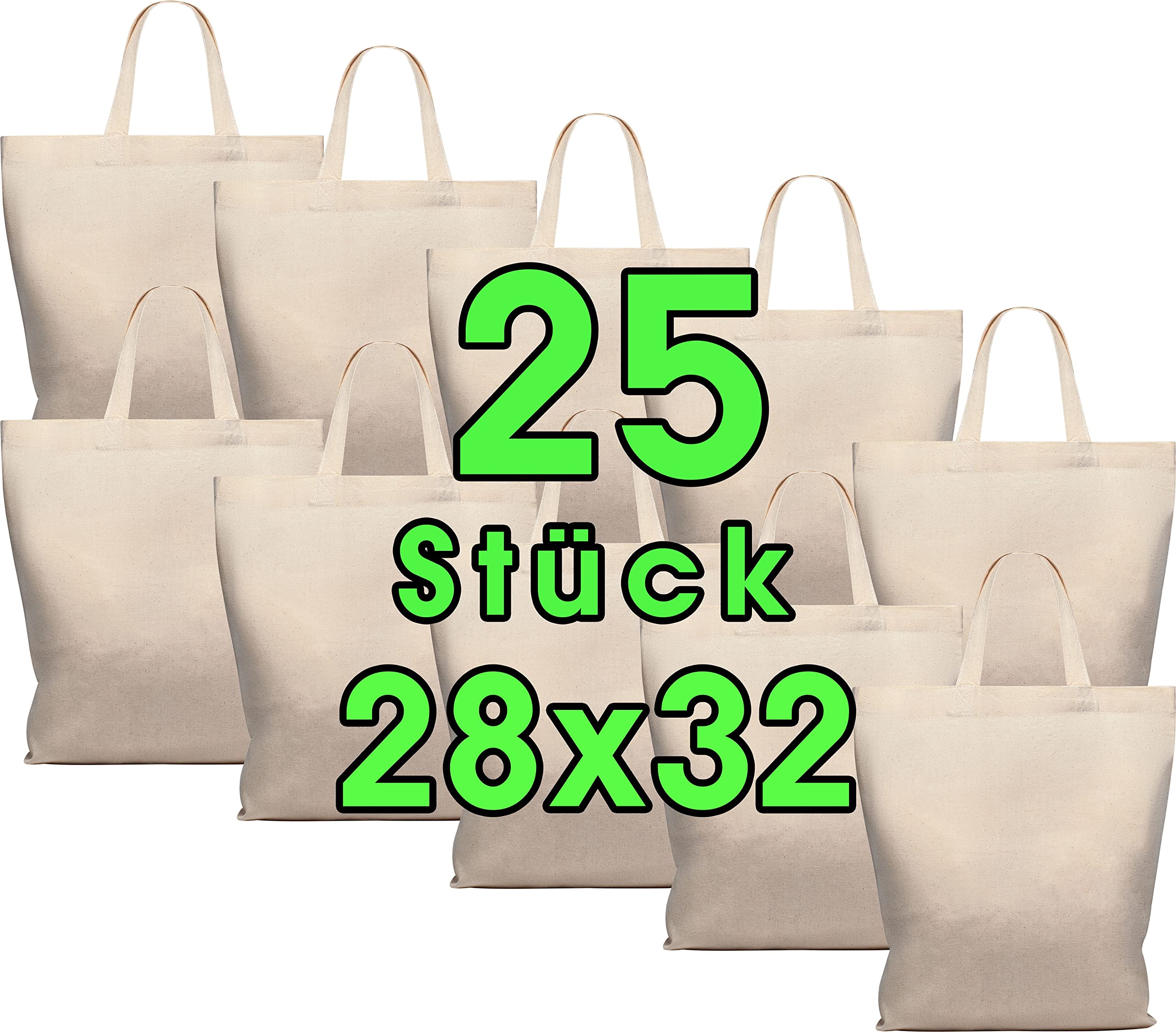 Cotton Bag 28 x 32 cm Pack of 25 – Jute Bag Medium – Natural Apothecary Bag, Carry Bag, Yarn Bag, Gift Bag, Öko-Tex® Tested Fabric Bag Unprinted, Short Handles for Painting and Printing
