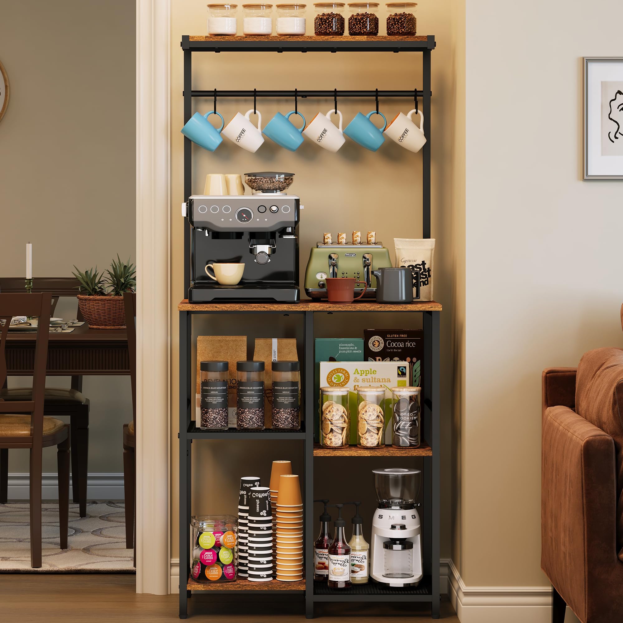 Photo 1 of Honkazita Kitchen Buffets Sideboards 23.6 Inch Length With 6 Tiers Zoned Storage Design Coffee Bar Station Microwave Stand Kitchen Rack Bakers Rack