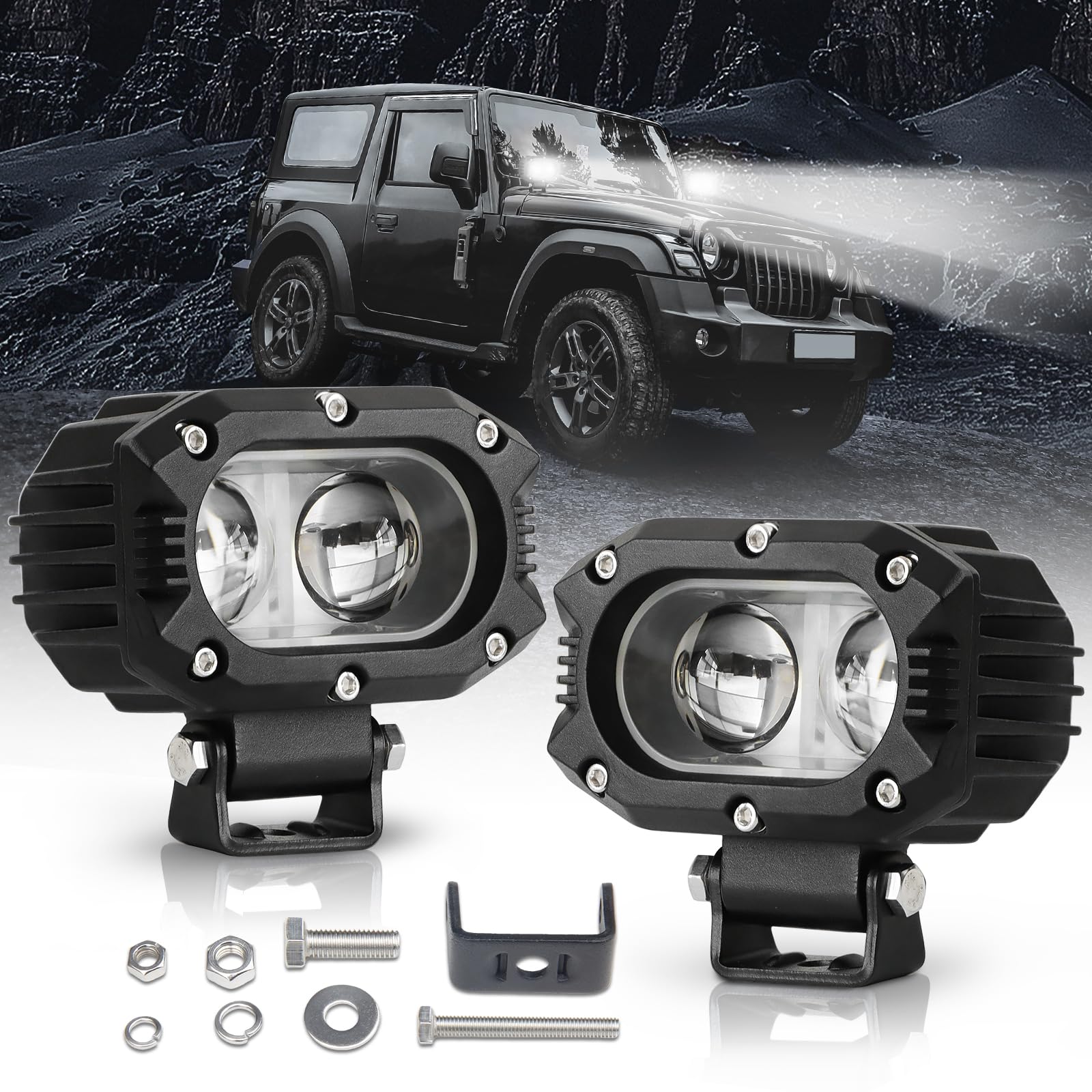 Photo 1 of NAVOROGE 4 Inch LED Pod Light, Square Off Road with 12,000LM Super Brighter 5055 LED, Driving Light Offroad Driving Bulbs for Jeep Wrangler Truck Pickup SUV ATV UTV - 2Pack