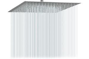 Lordear 16 Inch Rainfall Shower Head Solid Square Shower Head Ultra Thin 304 Stainless Steel Brushed Nickel Adjustable Rain Shower Head,Waterfall Full Body Coverage with Silicone Nozzle