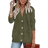 MEROKEETY Cardigan Sweater for Women 2026 Fall Winter Spring Cable Knit Button Up Open Front Long Sleeve Coat