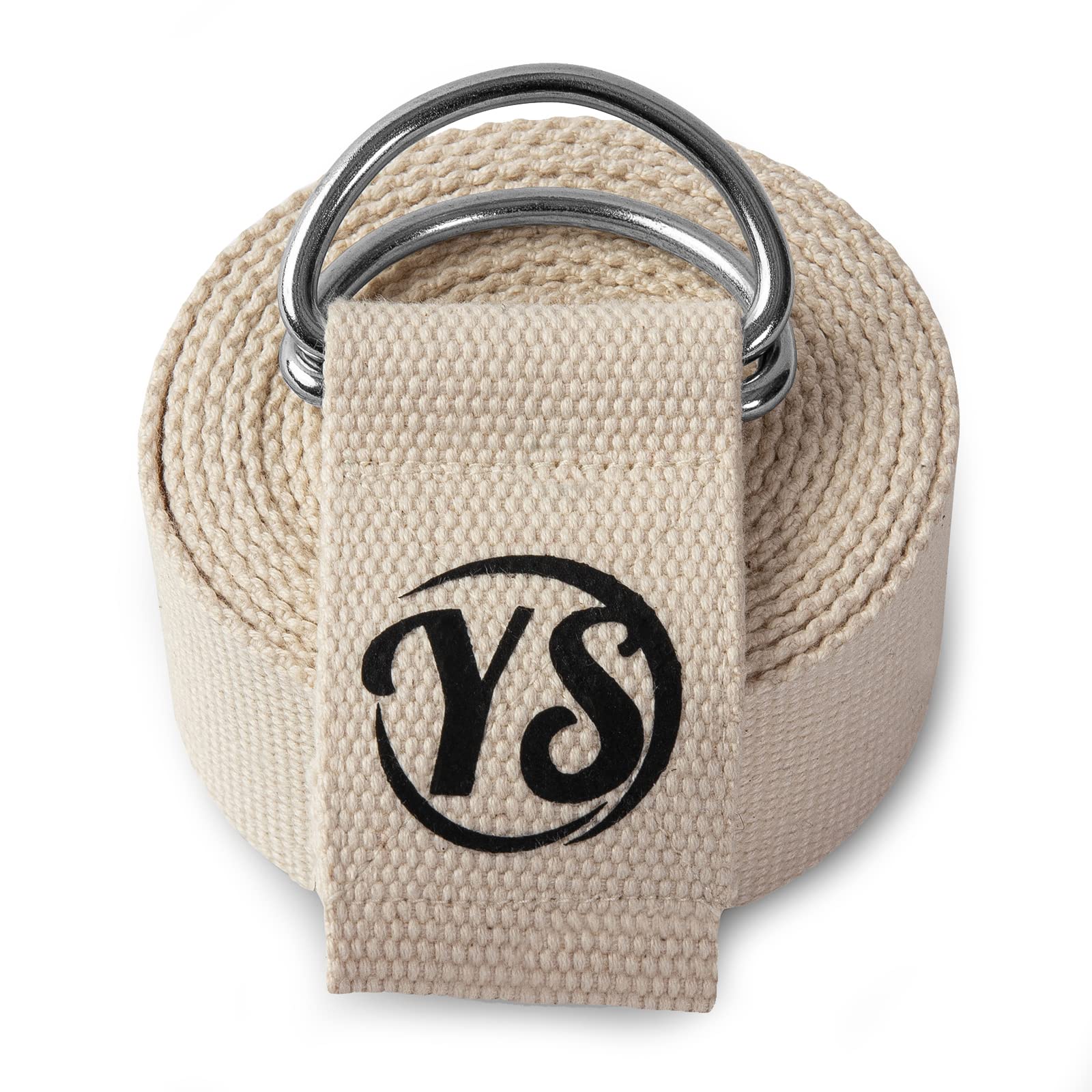 Yoga Studio Yoga Strap for Stretching, 2.5m (8.2ft) Extra Long Durable Organic Cotton Adjustable D-Ring Yoga Belt - Improving Flexibility, Exercise, Pilates, Dance, Workout, Gym (Ecru)