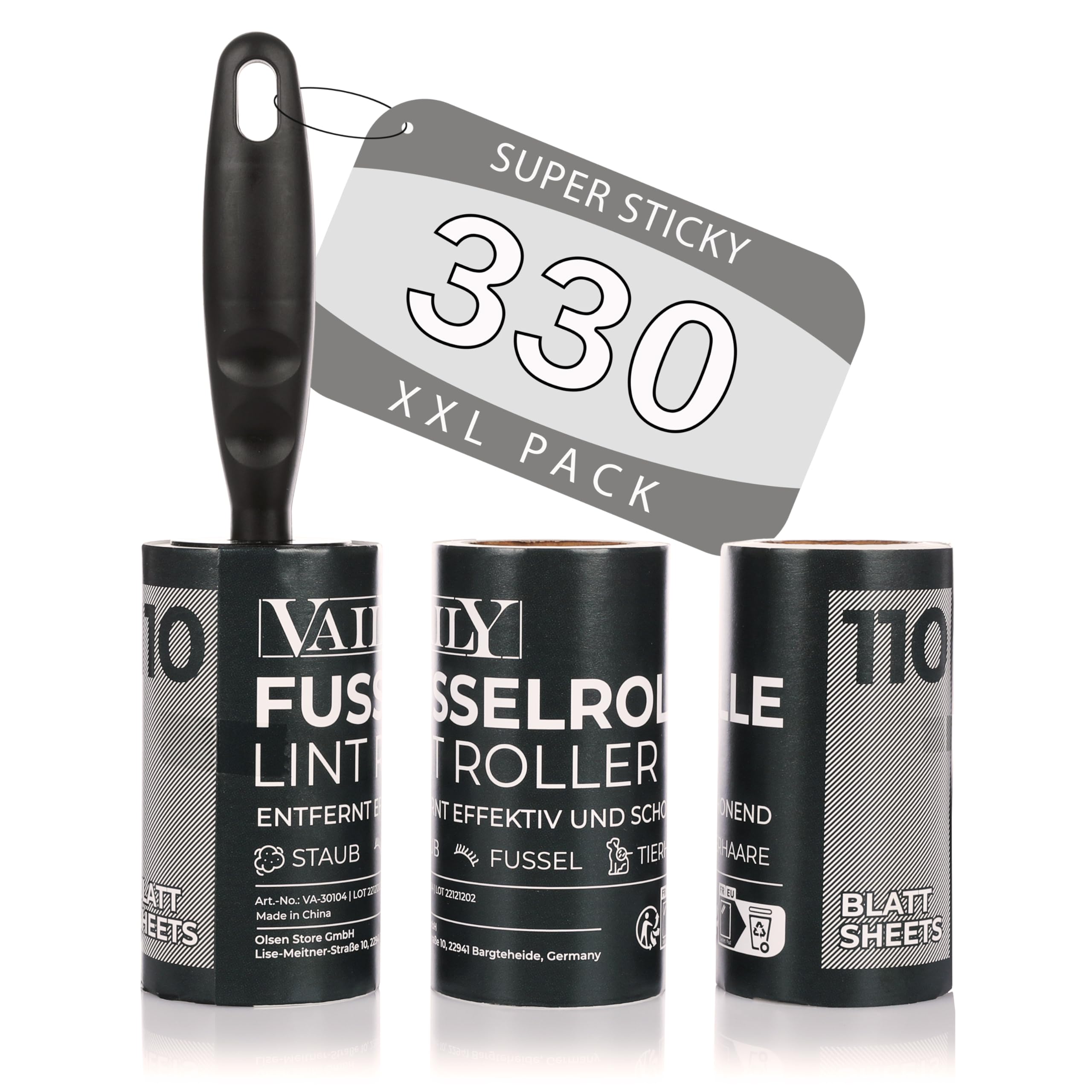 Vaily Lint Roller with 2 Refill Rollers for Removal of Pet, Dog and Cat Hair and Dust on Clothes and Sheets- 110 Sheets of 7.1 x 3.9 cm per Roll