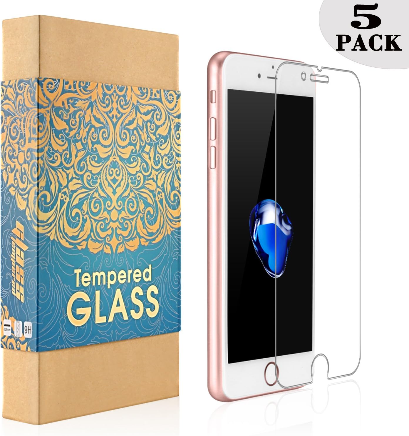 [5-Pack] iPhone 8 Plus iPhone 7 Plus Screen Protector - KAFKA Tempered Glass Screen Protector Film Case Friendly for Apple iPhone 8 Plus and iPhone 7 Plus 5.5-inch