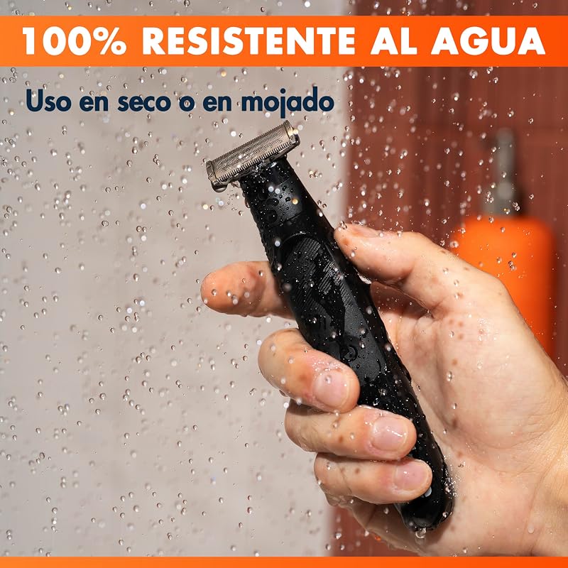 Aparador de barba e barbeador Fusion One, preto - Barbeiro tudo-em-um para rosto e corpo, cabeça pivotante, 4 pentes, tampa protetora, resistente à água, 45 minutos de uso