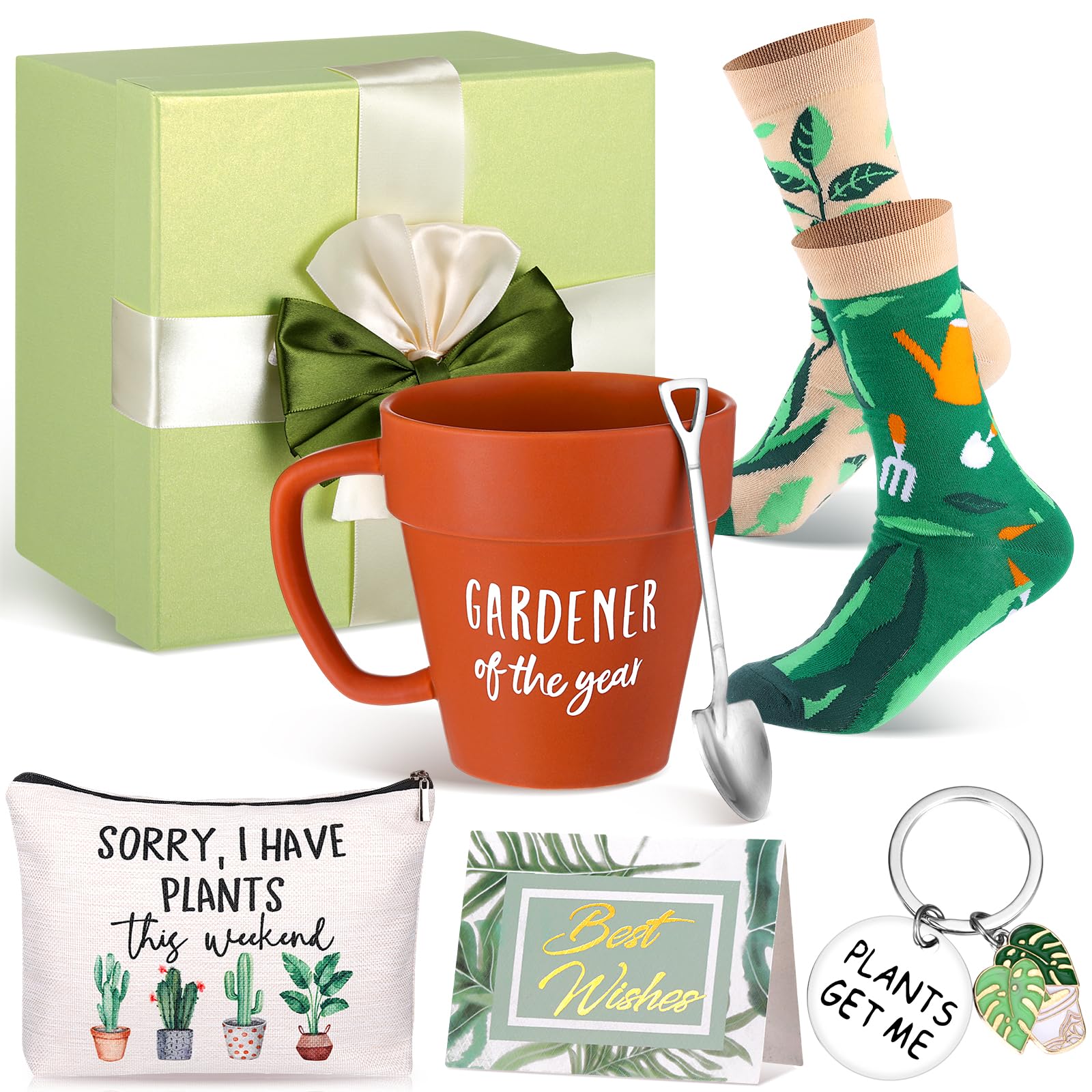 Photo 1 of Didaey 7 Pcs Plant Lover Gifts Set for Women Birthdays Including Vegetation Theme Mug Makeup Bag Keychain Socks Greeting Cards Boxes Appreciation Gifts for Employee Social Worker Volunteer(Plants)
