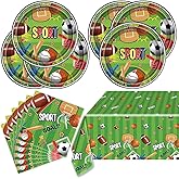 Sports Party Decorations Tableware Set All Star Plates Napkins All Sports Disposable Table Cover Baseball Football Soccer Dinnerware for Boy Birthday Party Decor Supplies