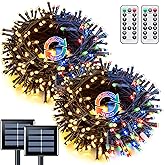 JMEXSUSS 2 Pack Solar String Lights Outdoor Waterproof, Total 66 FT 200 LED Solar Christmas Lights Outdoor, Twinkle Light for Christmas Tree Outside Garden Yard Xmas Decor, Warm White to Multicolor