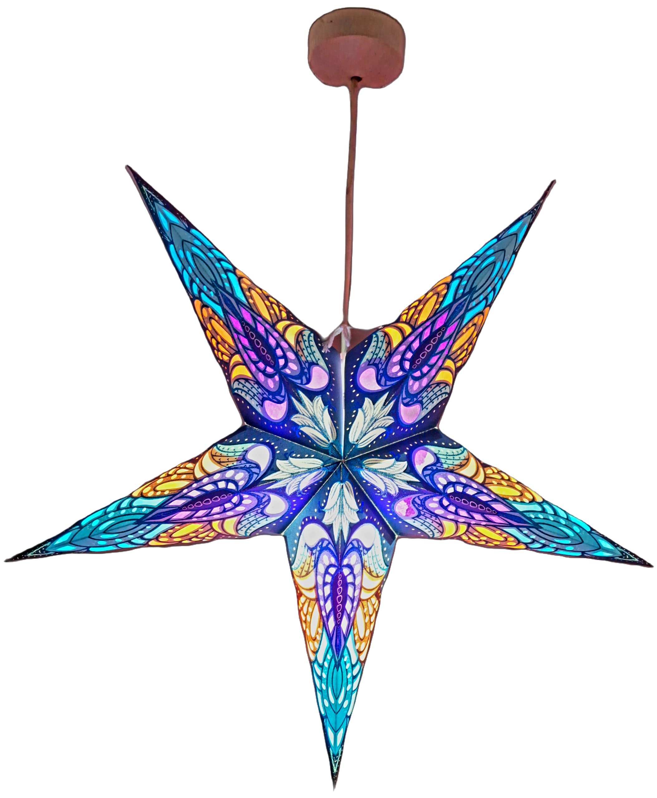 YEPSIO Paper Star Lantern Lampshade Ceiling Light Shades Large 60cm Star Hanging Decorations for Christmas Wedding Home Decoration Party Glitter Blue PB 001Y โ image 1