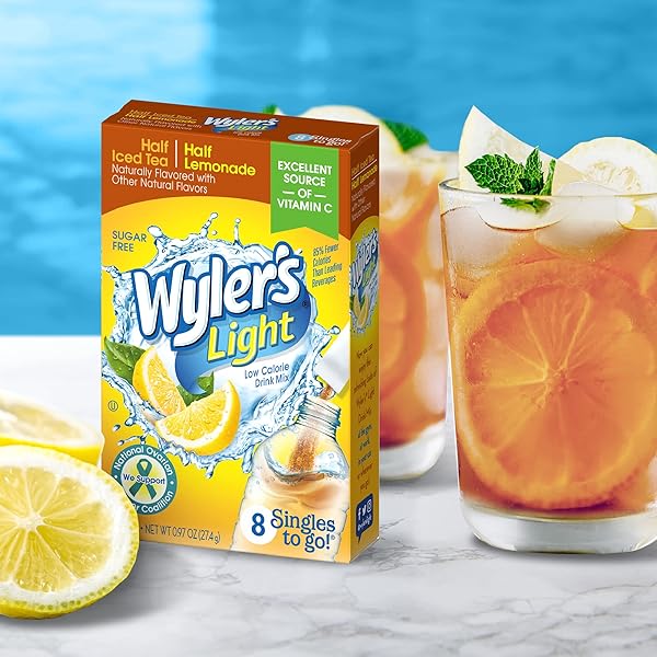 WYLER’S LIGHT WATER DRINK MIX, SINGLES TO GO, HALF ICED TEA & HALF LEMONADE, 1 BOX, 8 STICKS PER BOX (8 STICKS TOTAL)